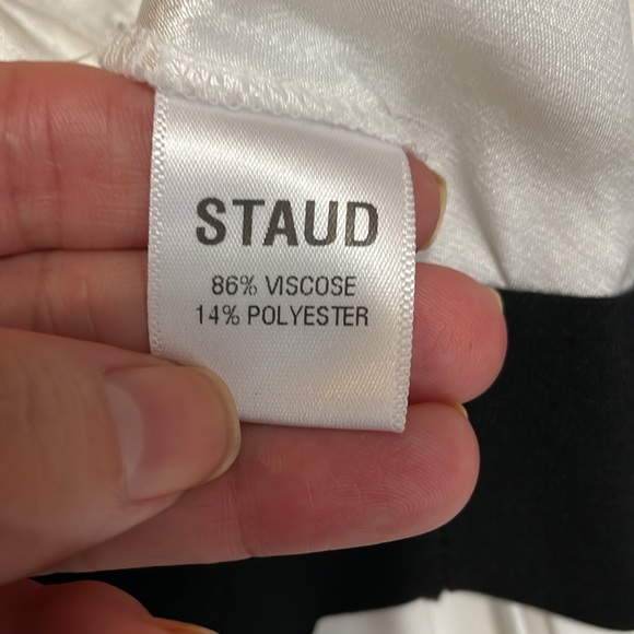 STAUD TRAMPS BLACK AND WHITE COLOR BLOCK WIDE SLEEVE CROP TOP NWT SIZE M - Picture 10 of 11